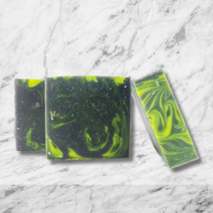 Three activated charcoal bars with yellow-green neon swirls.