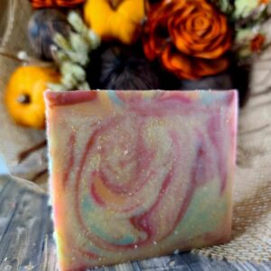 An image of a multicolored bar of soap in Fall colors.